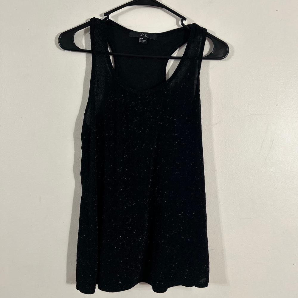 XXI Forever Tank Top Womens Medium‎ Black Sparkly Racerback Scoop Neck